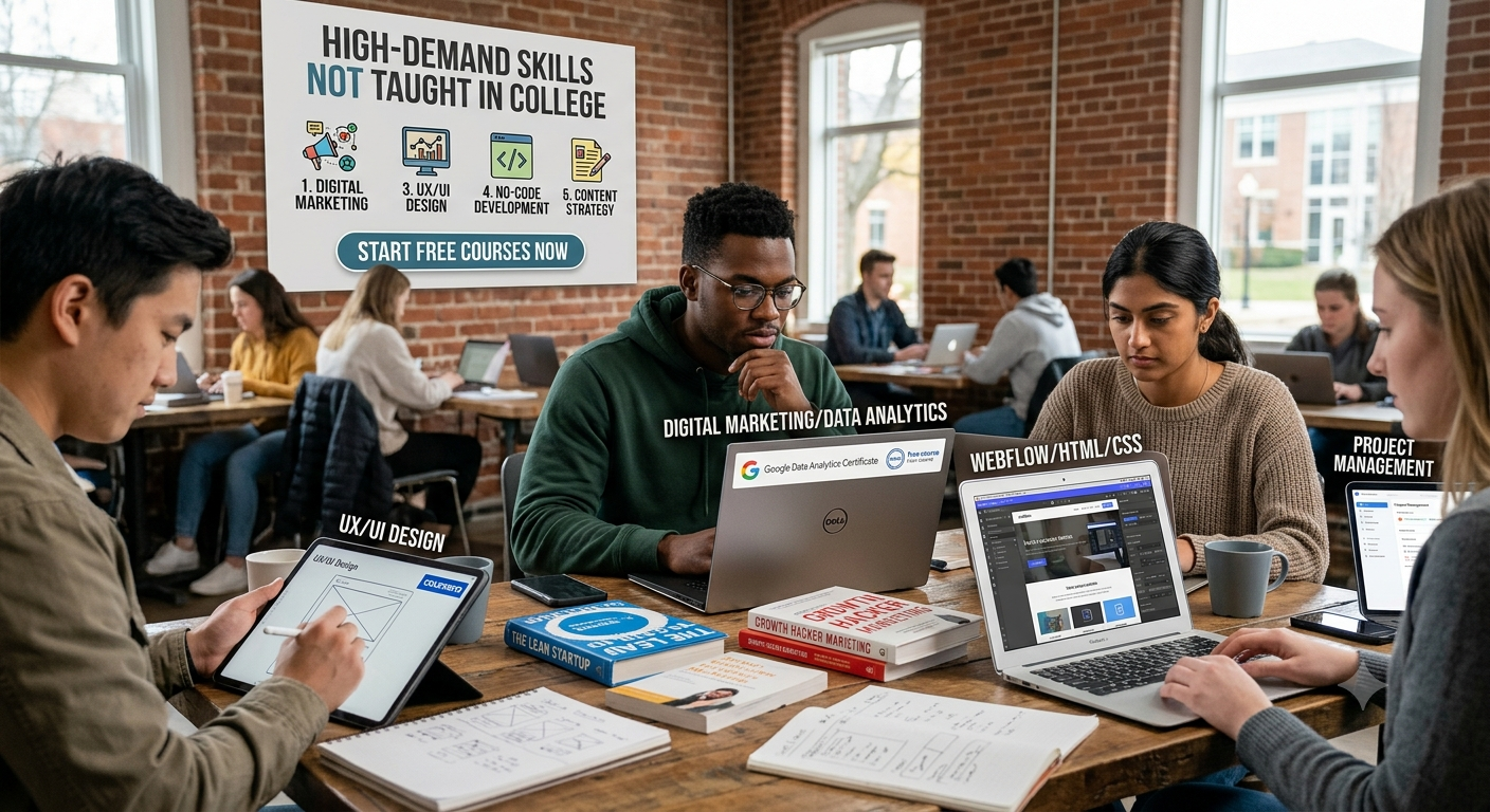 5 High-Demand Skills You Won’t Learn in College, (And Free Courses to Master Them)
